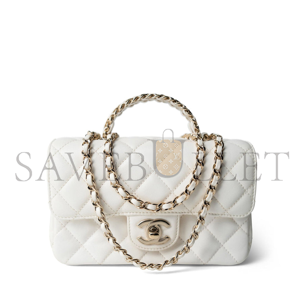 Ch*el master white crystal top handle flap light gold hardware (18*11.5*6.5cm)